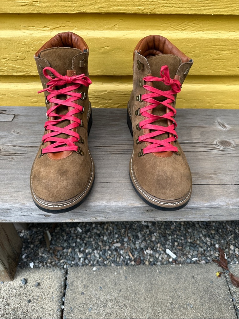 Brown Suede Lace-Up Boots with Pink Laces